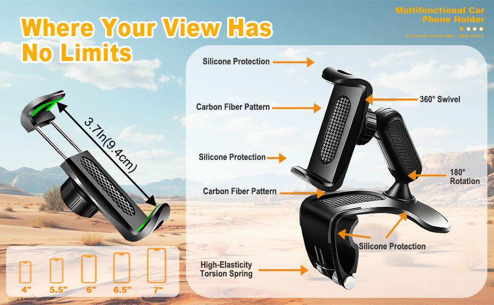 Car Phone Holder Mount, 360 Degree Rotation Car Dashboard Phone Holder