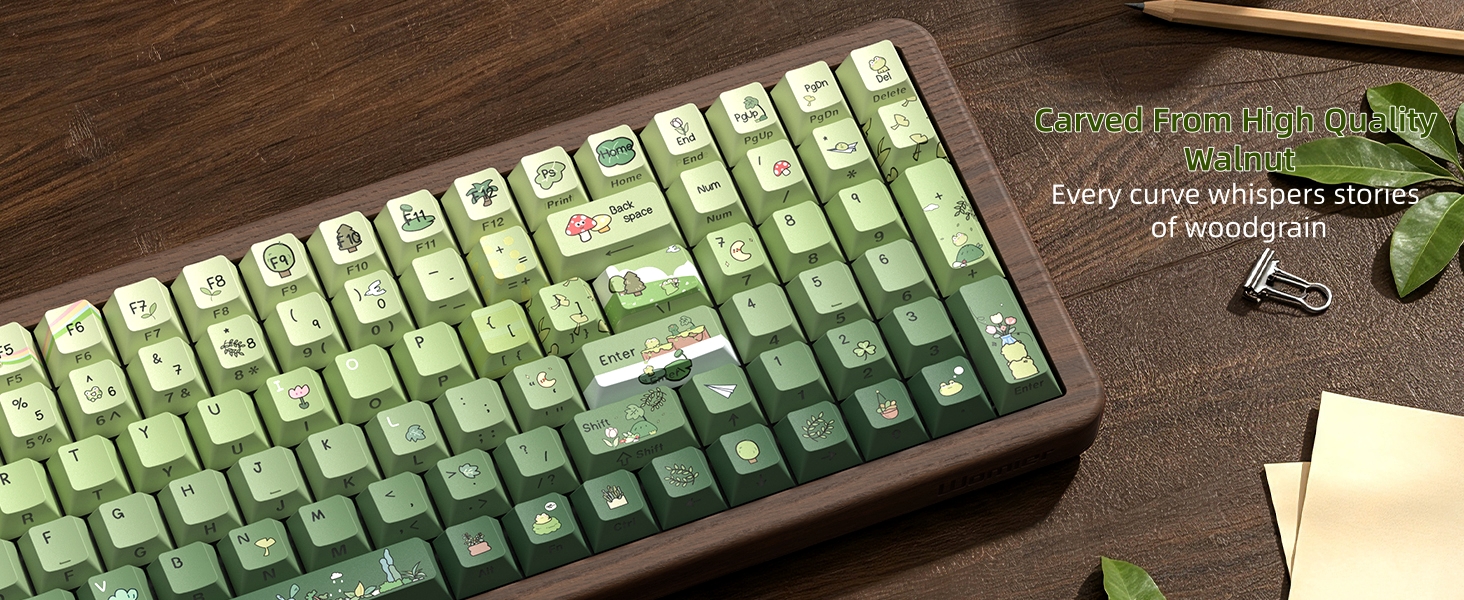 98% Wood Creamy Keyboard with Number Pad, Wireless Frog Keyboard Mechanical Gaming Keyboard