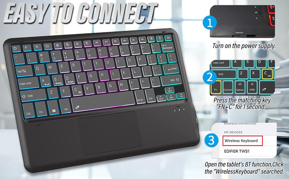 Rechargeable Bluetooth Wireless Keyboard with Touchpad