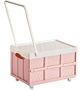 Lidded Storage Bins With Wheel: 30L Collapsible Storage Box Crates Plastic Tote Storage Box Conta...