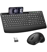 Wireless Keyboard and Mouse Combo, 2.4G Full Size Silent Ergonomic Keyboard with Wrist Rest, Phon...
