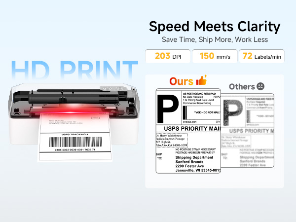203 DPI High-Definition commercial grade shipping label printer compatible with UPS FedEx USPS DHL