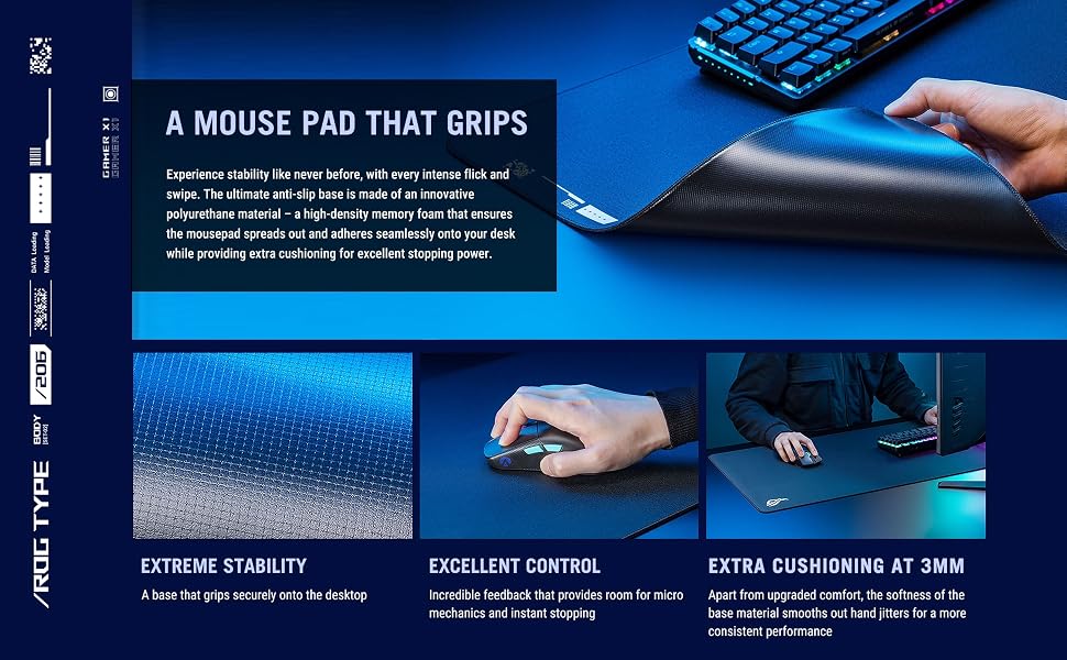 ASUS ROG Hone Ace XXL Gaming Mouse Pad, High-Density Memory Foam Base, Hybrid Cloth Material