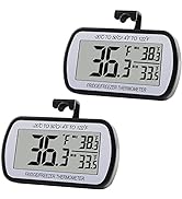 2 Pack Refrigerator Fridge Thermometer Digital Freezer Room Thermometer Waterproof Large LCD Disp...