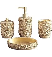 Hymmah Gold Bathroom Accessories Set,Rose Design Bathroom Set,Farmhouse Bathroom Decor,4 Pcs Resi...