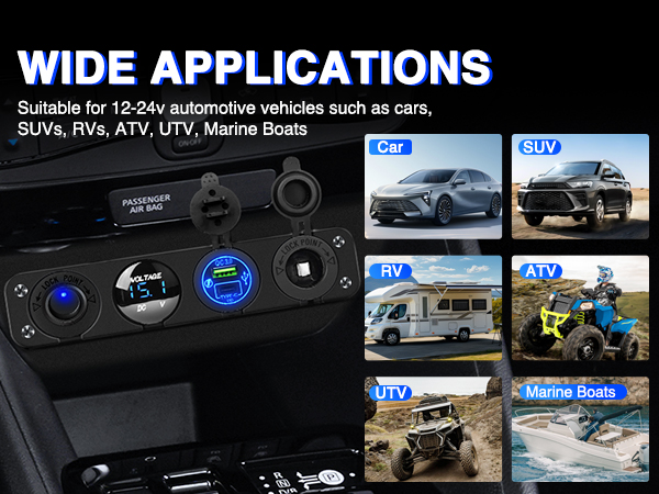 4 in 1 ON/Off Charger Socket Panel PD Type C and QC 3.0 USB charger