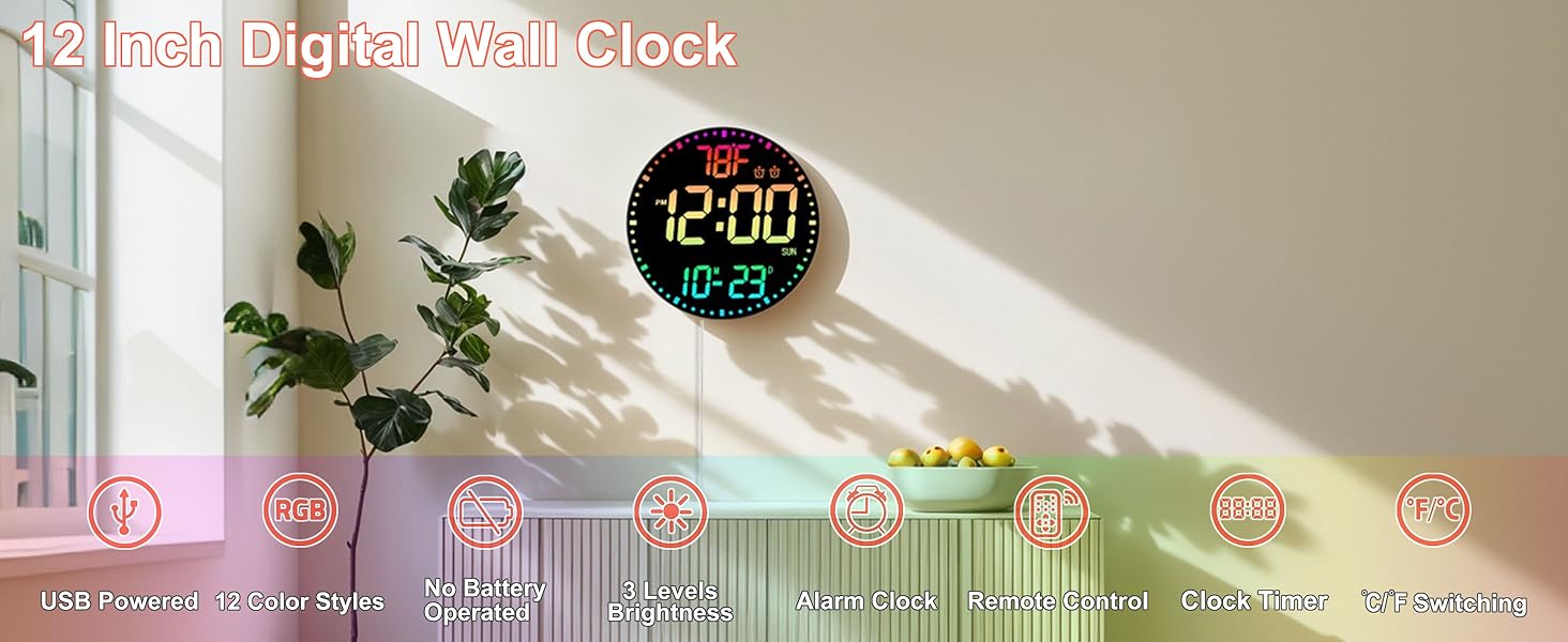 RGB Color Changing Digital Wall Clock