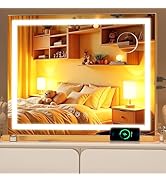 Batuso Vanity Mirror with Lights, 23" x 18" LED Makeup Mirror with 10X Magnification, Dimmable 3 ...