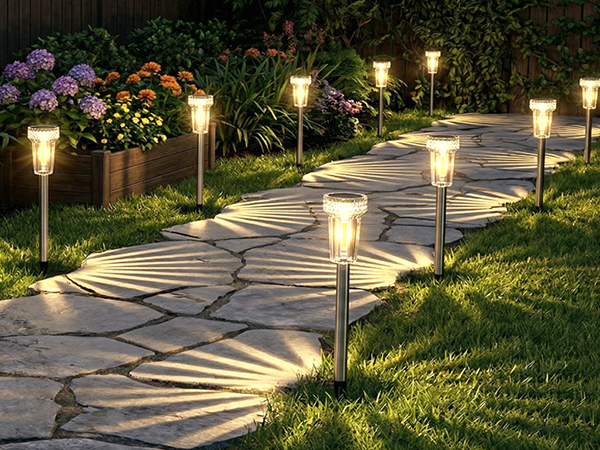 Decorative Solar Pathway Lights for garden and Walkway with warm white outdoor lighting