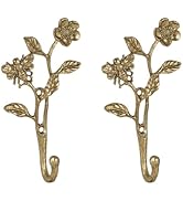 SOFFEE DESIGN 2pcs Metal Dark Gold Coat Hooks with 3D Bee &amp; Flowers Shape, for Entryway, Bathroom...