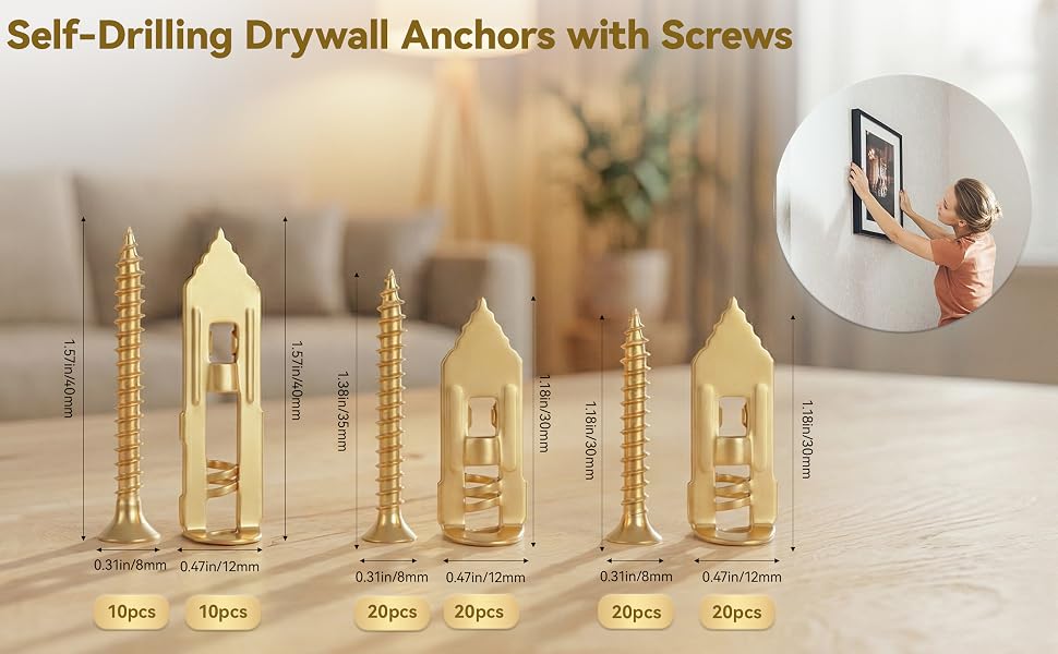 Self-drilling drywall anchors with screws