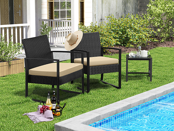 3-Piece Patio Set Rattan Chairs &amp; Table