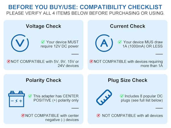 this 12v power adapter compatible with most small electronics require DC 12V 0-1A