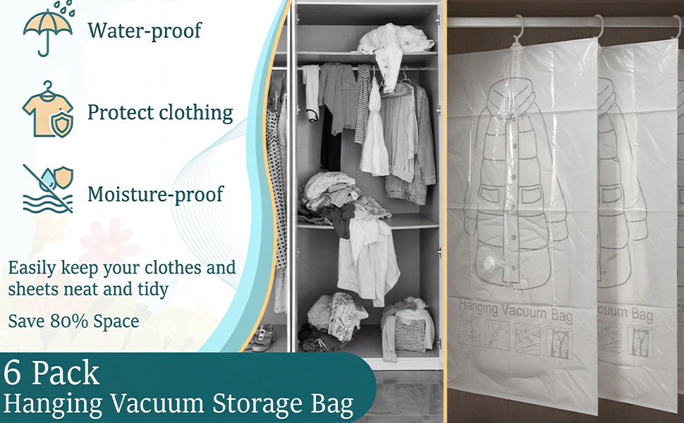 6 Pack Hanging Vacuum Storage Bag