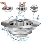 Upgraded 3 in 1 Kitchen Sink Drain Strainer - Stainless Steel Pop Up Sink Stopper Combo, Anti-Clo...