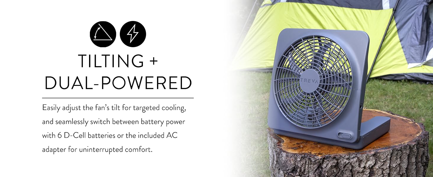 Treva 10 Inch Basic Fan Gray Outside Camping