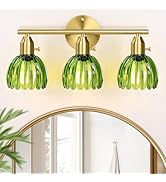 Bathroom Light Fixtures - 3-Light Gold Vanity Lights with Green Tulip Glass Shade, Brass Bathroom...