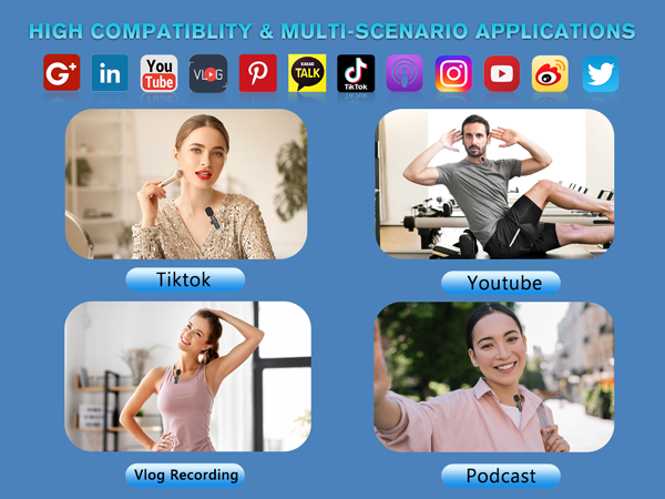 compatible on tiktok youtube vlog recording podcast