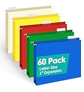 HERKKA Extra Capacity Hanging File Folders, 60 Pack Reinforced Letter Size Hanging Folders with H...