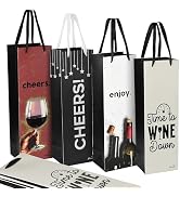 Tirrinia Wine Gift Bags-12pcs Wine Bottle Bags in 4 Designs, Bulk Set for Wedding, Business Parti...