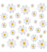 32Pcs 4 Sizes Daisy Flower Iron on Patches Cute Daisy Floral Embroidery Applique Patch for Hats C...