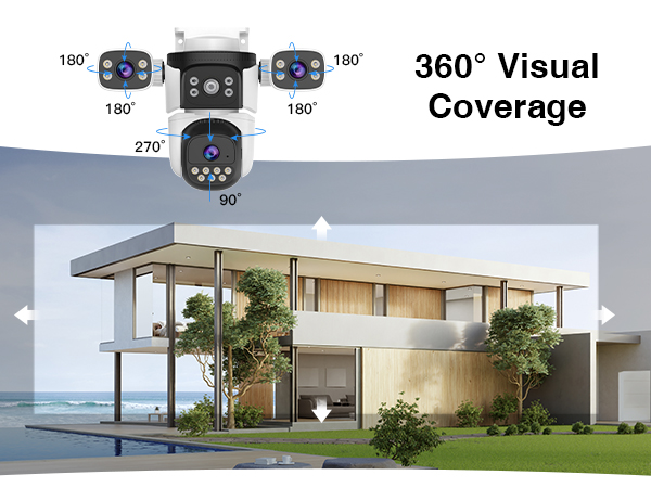 EVERSECU Triple Lens WiFi PTZ Security Camera, Three Cameras in One, with Adjustable All-Angle Arm