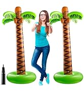 Inflatable Palm Tree with Hand Pump - Pack of 2 Large 5.5 Ft Blow Up Palm Tree Decorations for Lu...