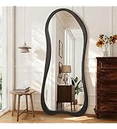 AAZZKANG Mirror Full Length Black Large Irregular Full Body Mirrors with Wooden Frame 71"x32" Asy...