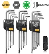 AMTOVL 27-Piece Magnetic Hex Key Set - S2 Steel SAE &amp; Metric Allen Wrenches Set with Ball End Ext...
