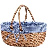 G GOOD GAIN Wicker Picnic Basket with Double Folding Handles,Willow Picnic Hamper,Natural Hand Wo...