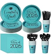 175pcs Class of 2026 Graduation Plates and Napkins Set, Disposable Paper Plate Set Polka Dots Pla...