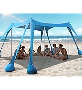 Rengue Beach Tent, Beach Canopy UPF50+ UV Protection, 10x10ft Beach Shade Sun Shelter with 8 Sand...