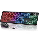 SABLUTE Wireless Keyboard and Mouse Backlit, Quiet Light Up Keys, Tilt Legs, Sleep Mode - Recharg...