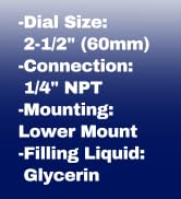 NexSphere 2-1/2inch Dial Size, Liquid Filled Pressure Gauge, 0-200psi/bar, 304 Stainless Steel Ca...