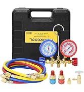FavorCOOL AC Gauges, AC Diagnostic Manifold Gauge Set for R410a R134a R22 R12 Refrigerant, Brass ...