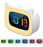 SMOUPING Cute Cat Ear Alarm Clock with RGB 7 Color Night Light &amp; 18 Ringtones,Rechargeable Clock ...