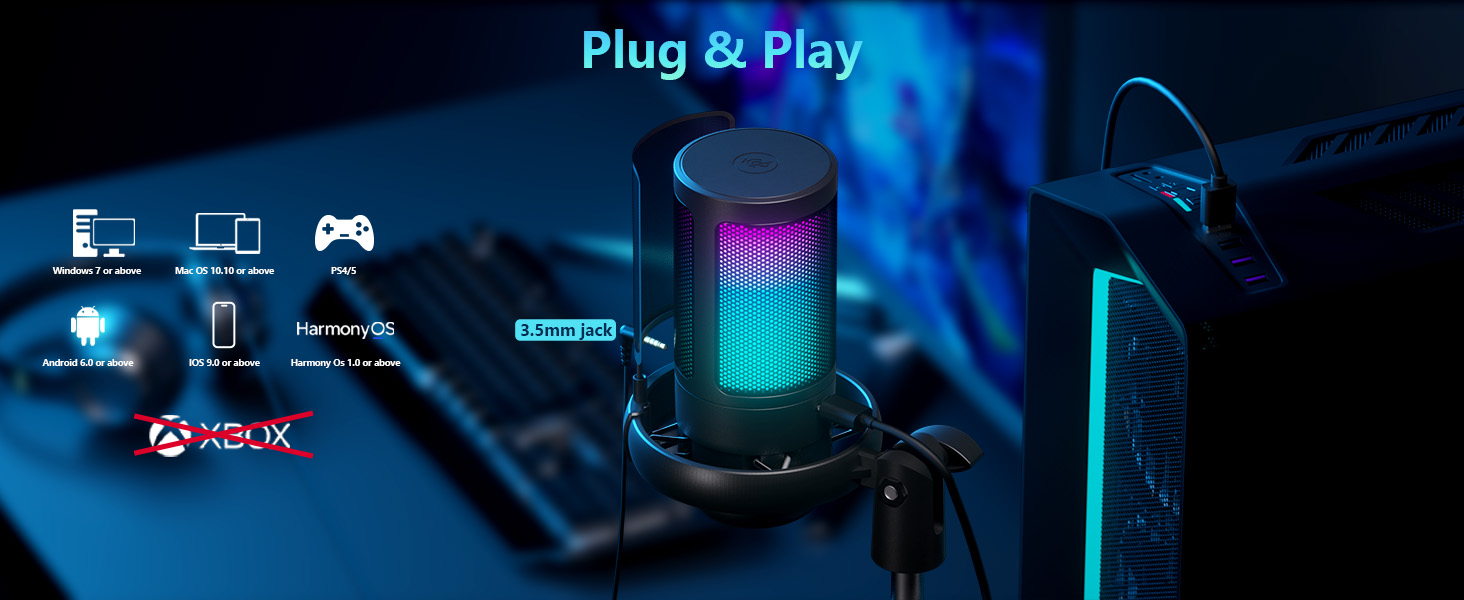 RGB Microphone for Gaming with Boom Arm