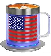 Zhenglu 12oz Heated Coffee Mug with American Flag, Coffee Warmer with Mug Set, 304 Stainless Stee...