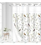 Litabel No Hook Sage Green Cute Floral Shower Curtain and Liner Set, Modern Fabric Shower Curtain...