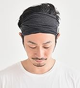 CHARM Mens Head Wraps Elastic Bandana - Japanese Headband Workout Women Hair Black