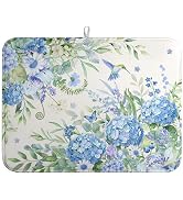 Wnoesat Blue Hydrangea Dish Drying Mat for Kitchen Counter 18 x 24 Inch Spring Floral Hummingbird...