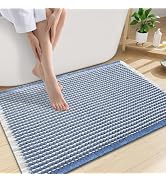 Smiry Waffle Bath Mat 30X20, Soft Absorbent Bathroom Rugs, Blue &amp; Cream | Non Slip Machine Washab...