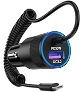 iPhone 16e car Charger with Built in Coiled Cable Black/4 feet