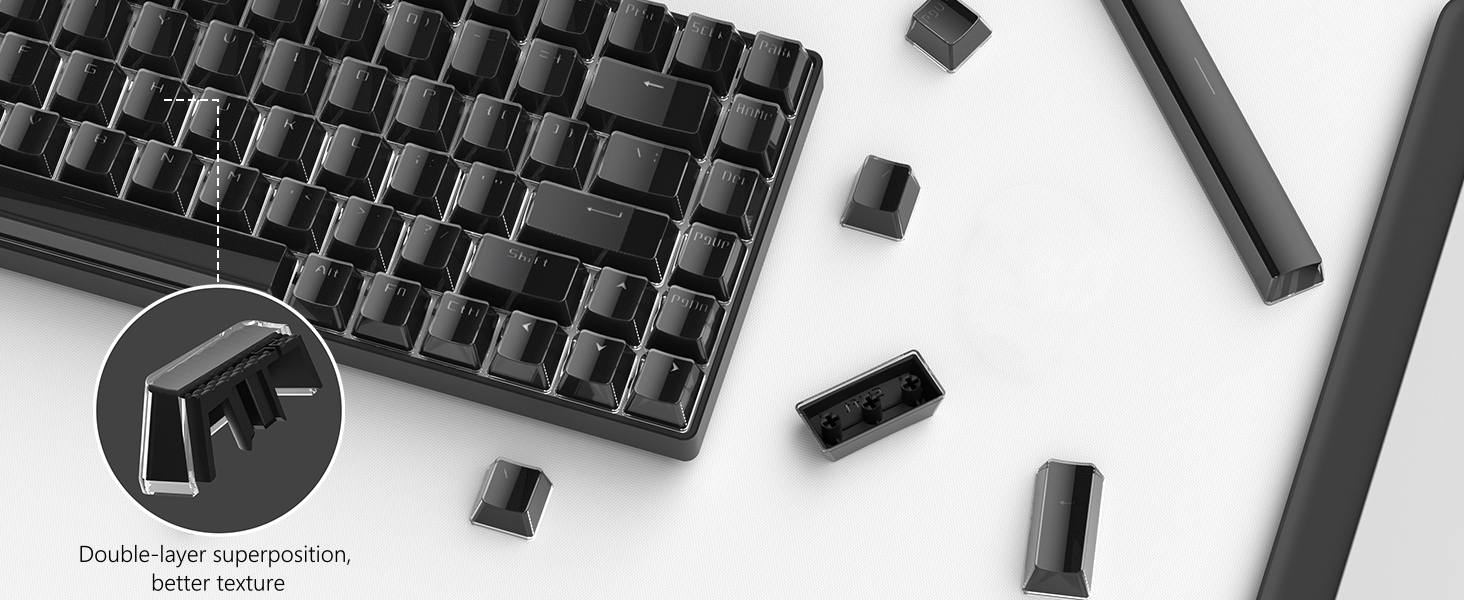 PBT Keycaps, Shine Through Keycaps Black 60 65 75 100 Percent, Crystal Jelly Translucent Key caps
