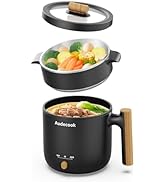 Audecook Hot Pot Electric with Steamer, 1.8L Portable Mini Travel Cooker, Multifunctional Non-Sti...