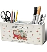 ELMCH Hot Cocoa Bar Decor Pen Pencil Holder, Christmas Coffee Bar Decor Wood Desk Organizer and A...