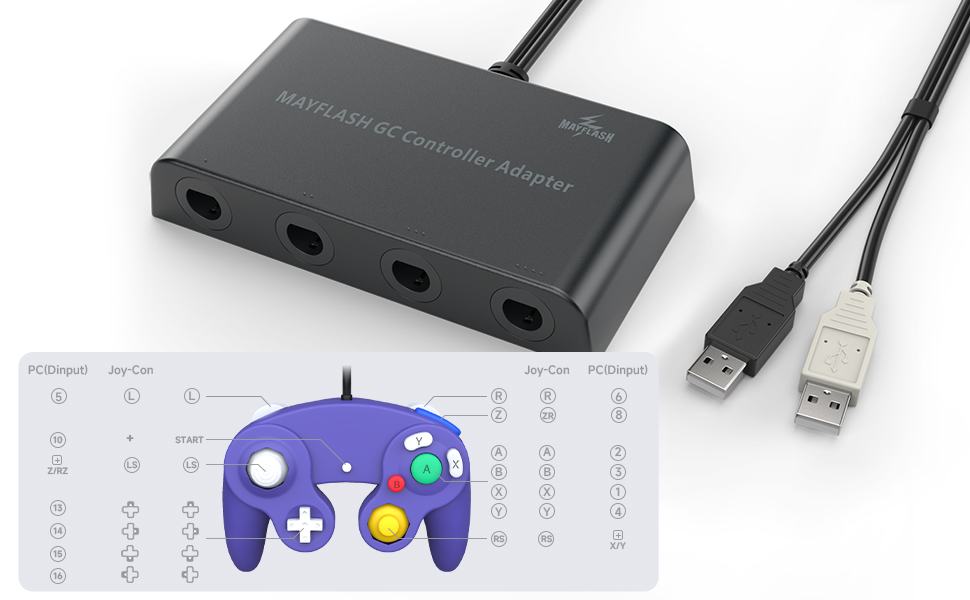 MAYFLASH Gamecube Controller Adapter for Wii U, PC Windows and Switch/Switch 2, 4 Ports