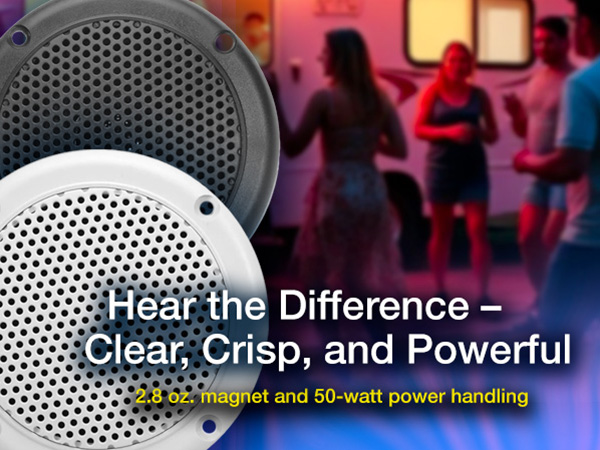 Dual Cone 4-ohm design ensures compatibility with most RV, Marine, and Vehicle audio systems.