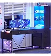 SEDETA Computer Desk with 5 Drawers and Bookshelf, Reversible Home Office Desk with Storage Shelv...