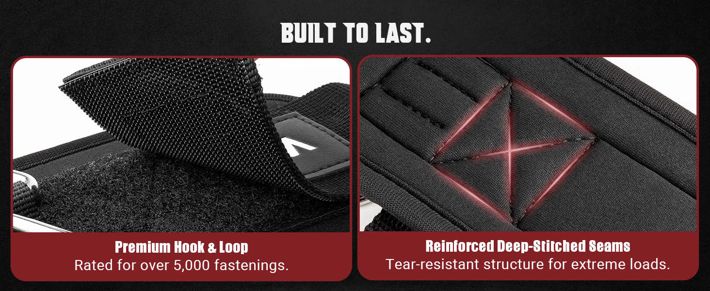 Durability features of the lifting straps, showing the hook and loop fastener and stitching.